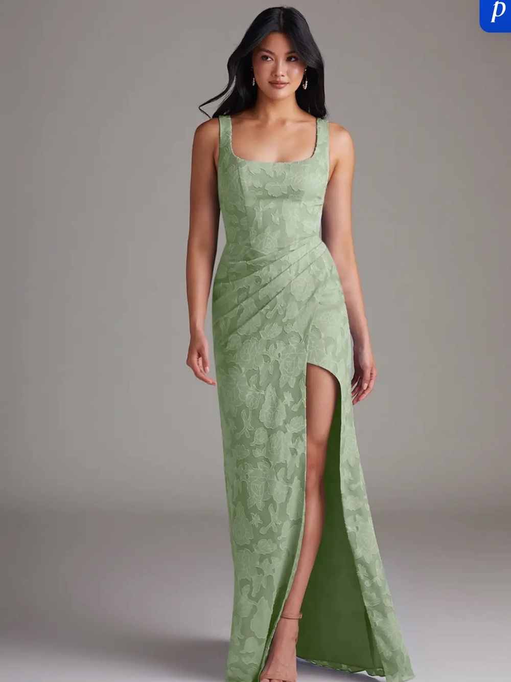 Dusty Sage Sheath Pleated Floral Burnout Dress